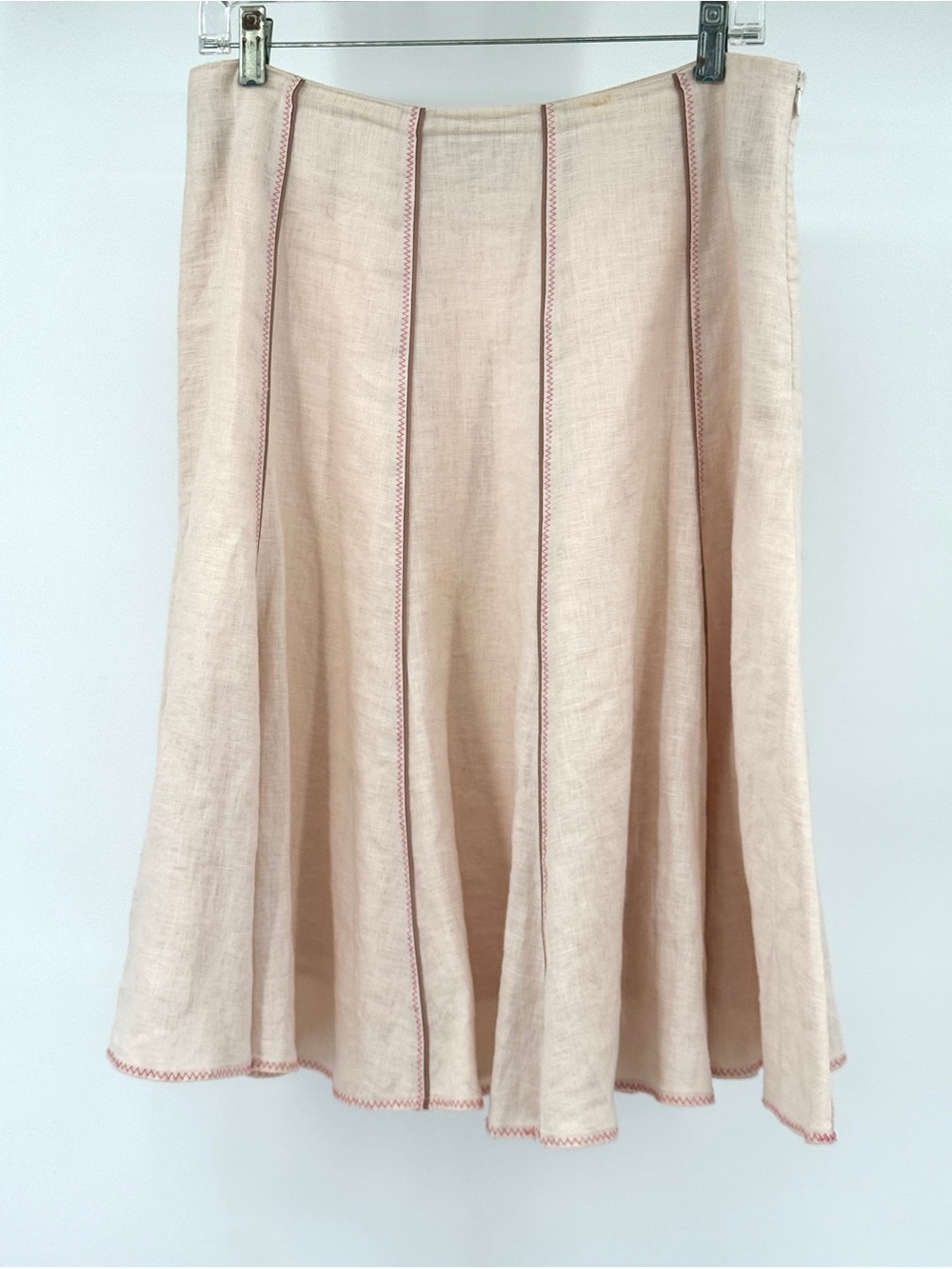 Boden soft pink Linen full flared Skirt with dark Pink Contrast Stitching - Picture 1 of 6
